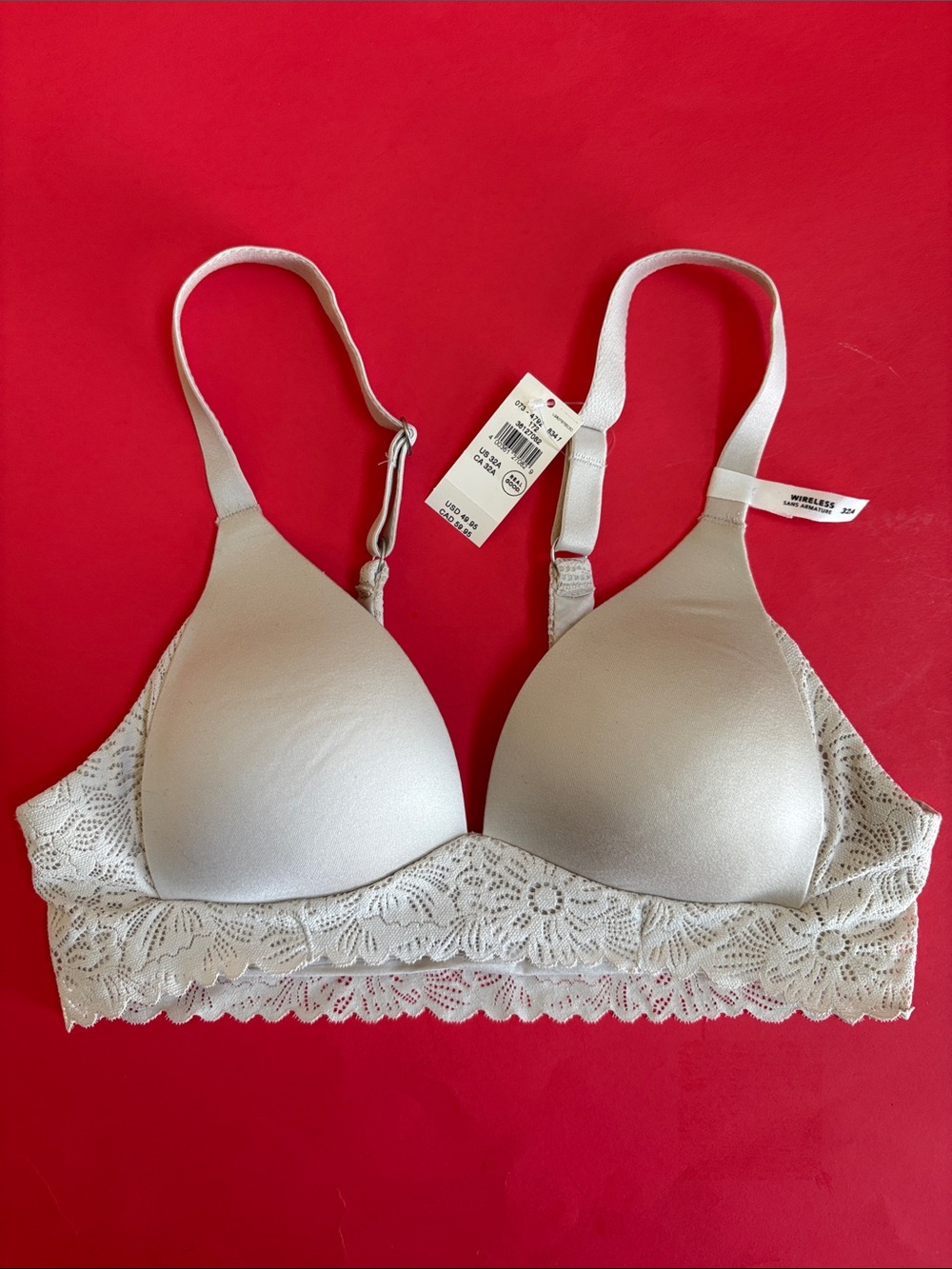 NWT aerie Real Sunnie Lace-Trim Nude Wireless Molded Cups Bra Size 32A